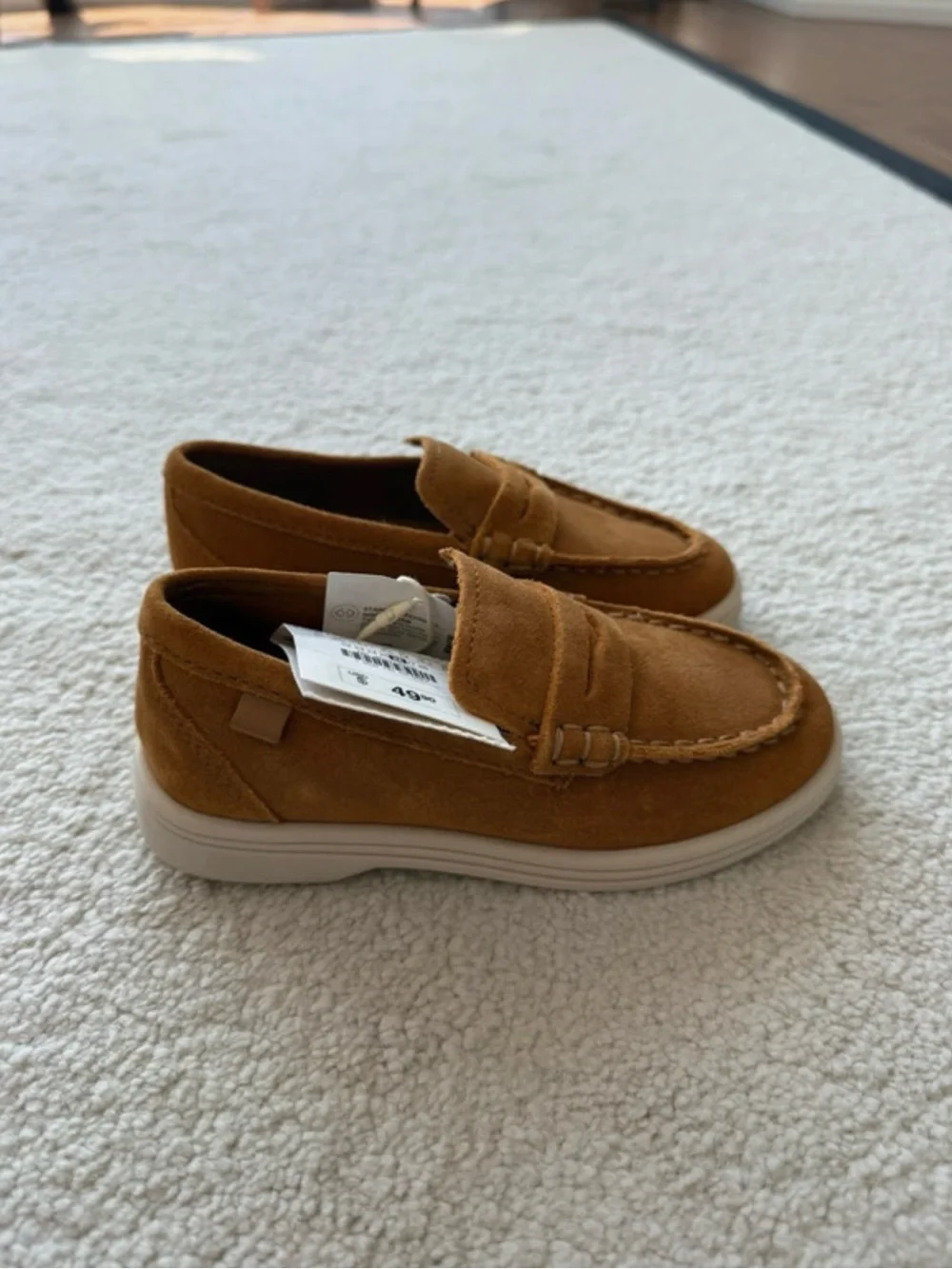 Kids Suede Loafers in Tan